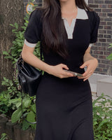 Pint coloring collar long dress