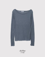 Boat Neck Wave Layered Wool T-Shirt (5color)