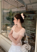#Back Slit Square Short Sleeve Knit + Scrunchie Set (5color)