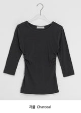 Onepie U-neck/V-neck Side Shirring Three Quarter Sleeve Tee