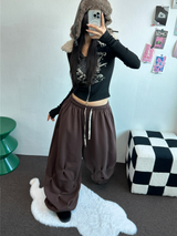 FUR🤎🧸CROPPED HALF PRINTING JUMPER ZIP UP🩶🖤2COLOR