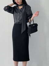 Satin Tie V-Neck Blouse