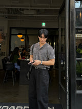 ソフトベロアヘンリーネック半袖Tシャツ