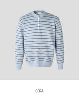 Clo Hairy Stripe Henley Neck Knit
