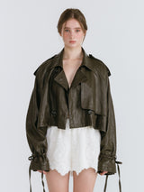 LEATHER STRAP TRENCH JACKET / BROWN