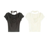 Lace Button Shirring Strap T-Shirt 231330508