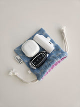 denim ribbon string pouch - light blue S