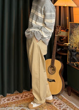A-line Curved Wide Cotton Pants 3COLOR