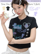 BETWEENAND "Magic Book" Two-tone Time Vine Fit Short T-Shirt Summer New Short Sleeve