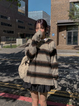 ブレッドモヘアストライプニット
