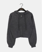 Ronky Two Way Cropped Hooded Knitwear Zip-Up
