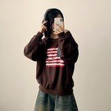 Ture unbalanced off-shoulder American flag sweatshirt
