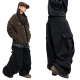 Wide Wool Pleated Cargo Pants