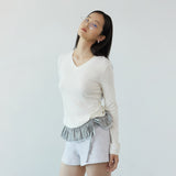 Wool V-neck daily long sleeve_ivory