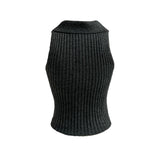 Halter collar sleeveless & long sleeve cropped knit two-piece set (2 colors)