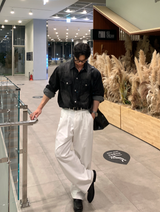 ノーメースバックバンディングコットンツータックワイドパンツ