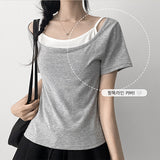 Sleeveless Set Off-Shoulder Short Sleeve Tee (4 colors)