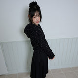 FLOWER WAFFLE BUTTON HOODIE - BLACK