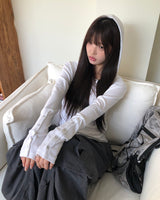 Tooin Diagonal Button Hooded T-Shirt