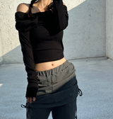 CRINKLE BOW PLEATED TWO-LAYER コットンブーツカットトレーニングスカートパンツレギンス - 2 COLOR