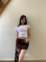 レトロレッドレターショートスリーブTシャツ