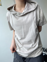 Even Halter Neck Hooded Button Loose Fit T-Shirt 4color