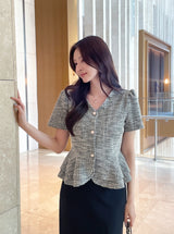 Hene V-neck Bokashi Peplum Jacket Blouse