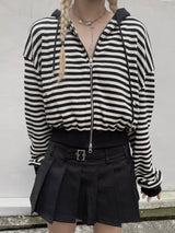 Waffle Stripe Crop Hoodie (2colors)