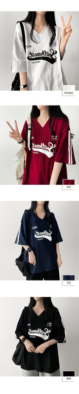 Tトラックライン Vネック半袖Tシャツ