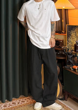 A-line Curved Wide Cotton Pants 3COLOR