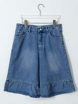 denim frill bermuda pants 