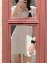 More Ribbon Eyelet Lace White Mini Dress 