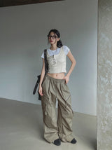 Bendy Zipper Diagonal Pocket Cargo Pants