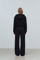 EARTHYUSE HOODIE ZIP-UP TOP - BLACK