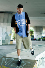 "COLLEGE" リコンストラクティドシャツカラー S/S Tシャツ