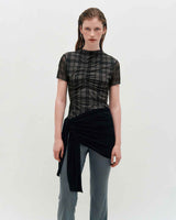 Plaid Smocking T-Shirt _ BLACK