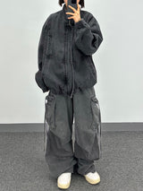 denim curved pocket jumper