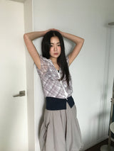 Plaid chiffon シャーリングジップアップ (2color)