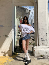 Barcode unbuttoned shoulder loose fit tee