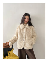 Cozy Flip-collar Fleece Short Jacket (Mitten Set)