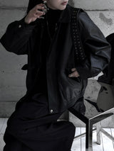 loose fit basic leather jacket