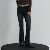 Cat Washed Stitch Bootcut denim pants - BLACK