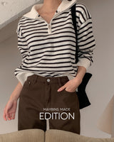 Bell Stripe Semi Zip-Up Knitwear