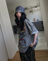 ヴィンテージカーウォッシュプリントルーズ半袖Tシャツ