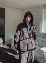 Dets two way velvet hoodie zip-up