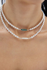 GREEN TAG SILVER BALL NECKLACE