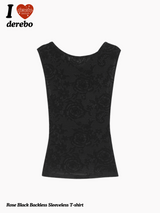 Rose Black Backless Sleeveless T-shirt