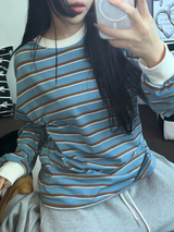 STRIPE OVER BOXY BOYFRIEND ロングスリーブTシャツ ❤💚🩵🧸4COLOR