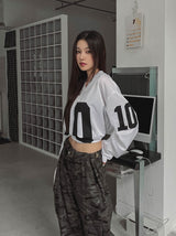 Sporty Numbering Mash V-Neck Long Sleeve