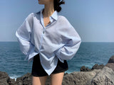 [BELLIDE MADE/Blocked sunlight] フェアリーサーチャーオーバーサイズフィットストライプシャツ